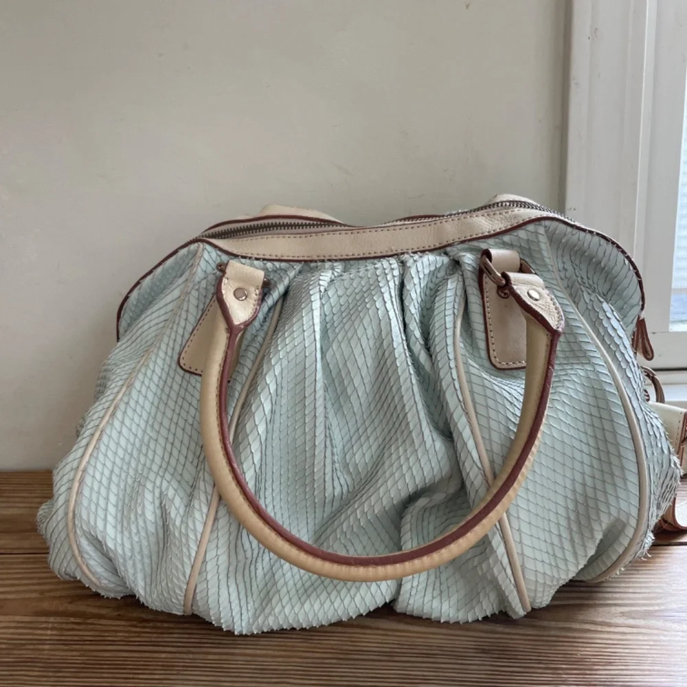 Cynthia Rowley Mint Green Scales Leather Satchel Crossbody Bag with‎ Tassel